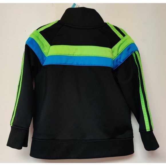 Adidas Track Jacket Toddler 18 Months Trefoil Full Zip Green Blue Stripes Neon - Picture 3 of 5